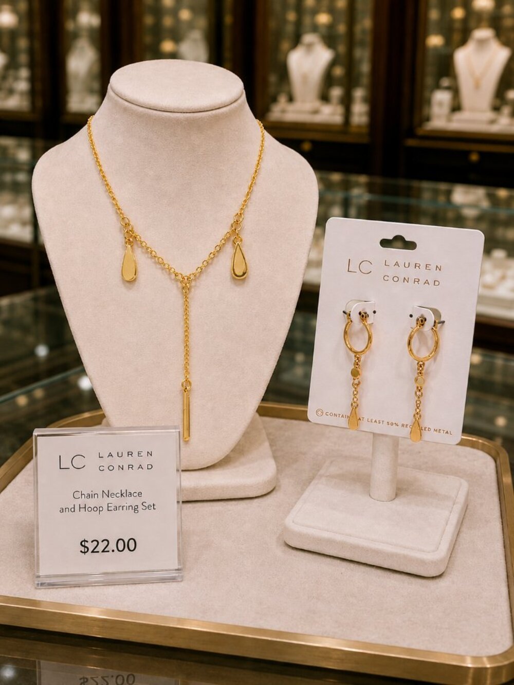 Lauren Conrad Lariat Chain Necklace & Matching Earring Set